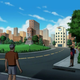Billy Batson flies over Fawcett City as it appears in Justice League Unlimited.